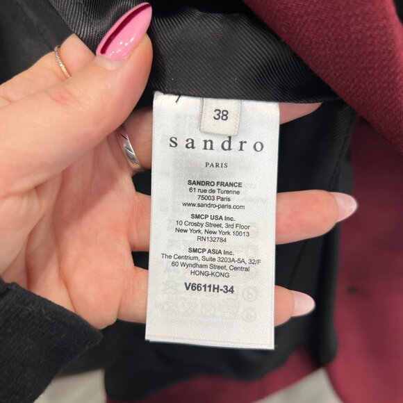 $690 Sandro Burgundy Red Double Breasted Blazer Jacket size FR 38/6 - Picture 8 of 10